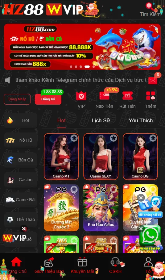 giao diện trang chủ HZ88